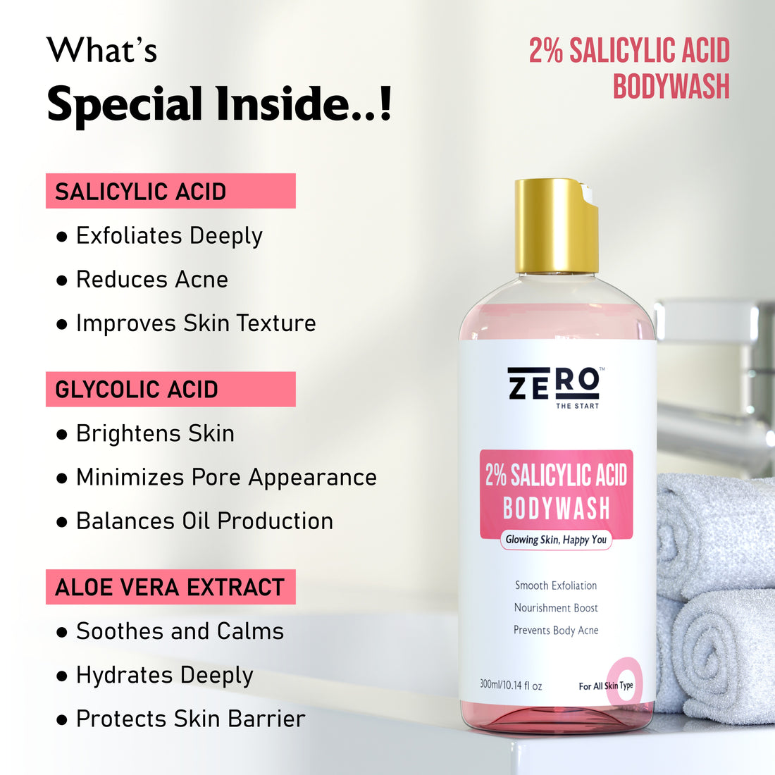 ZERO THE START 2% Salicylic Acid Body Wash with Glycolic Acid & Aloe Vera