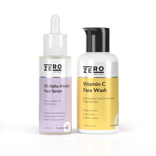 ZERO THE START Vitamin C Face Wash 100 ML + 2% Alpha Arbutin Face Serum 30 ML Combo Pack