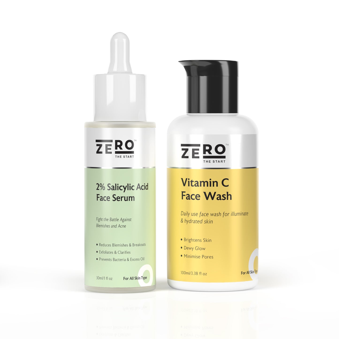 ZERO THE START Vitamin C Face Wash 100 ML + 2% Salicylic Acid Face Serum 30 ML Combo Pack