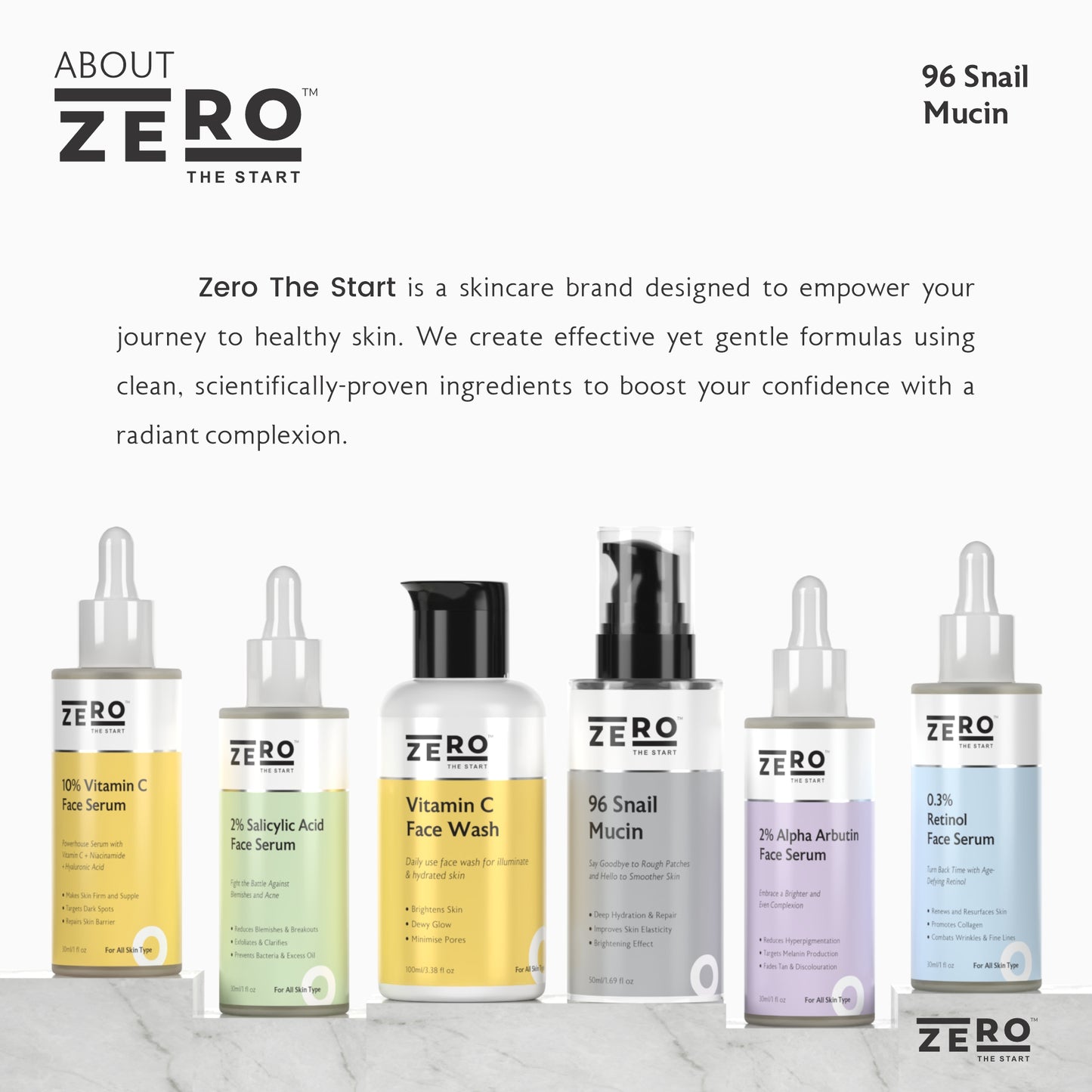 ZERO THE START Vitamin C Face Wash 100 ML + Snail Mucin Face Serum 50 ML Combo Pack