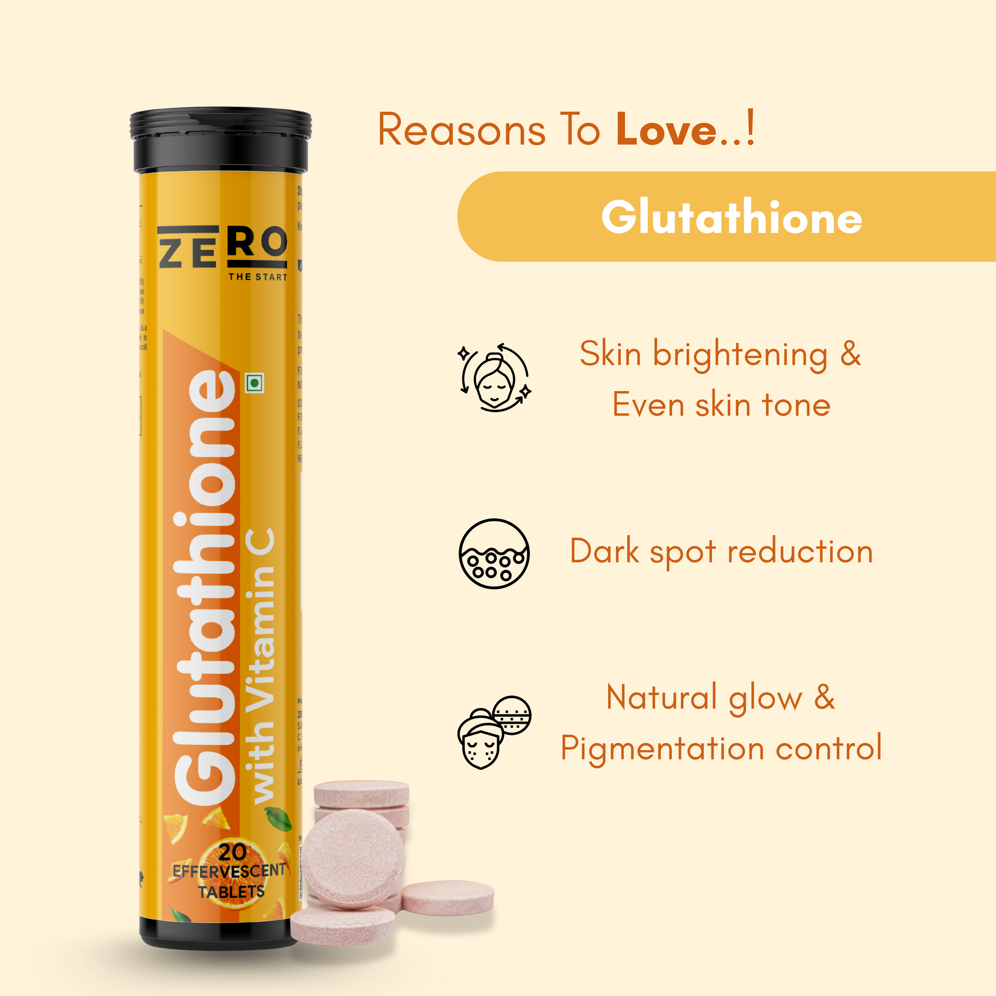 Glutathione Tablets with Vitamin C (Pack of 1, 20 Tablets) Zero The Start Glutathione Tablets with Vitamin C (Pack of 1, 20 Tablets) Zero The Start