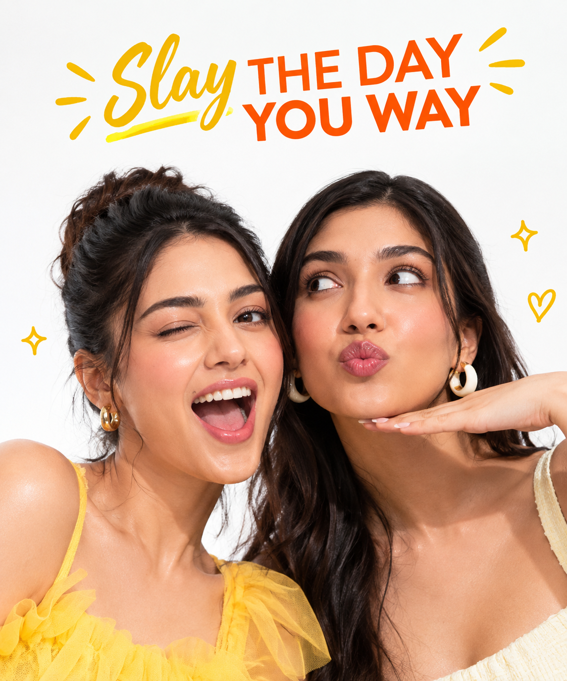 Two women posing together with “Slay the Day Your Way” text for Zero The Start skincare